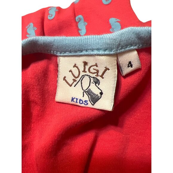 Luigi Kids Sleeveless Knit Dress Red Blue Seahorses Ruffle Size 4 - Picture 5 of 5
